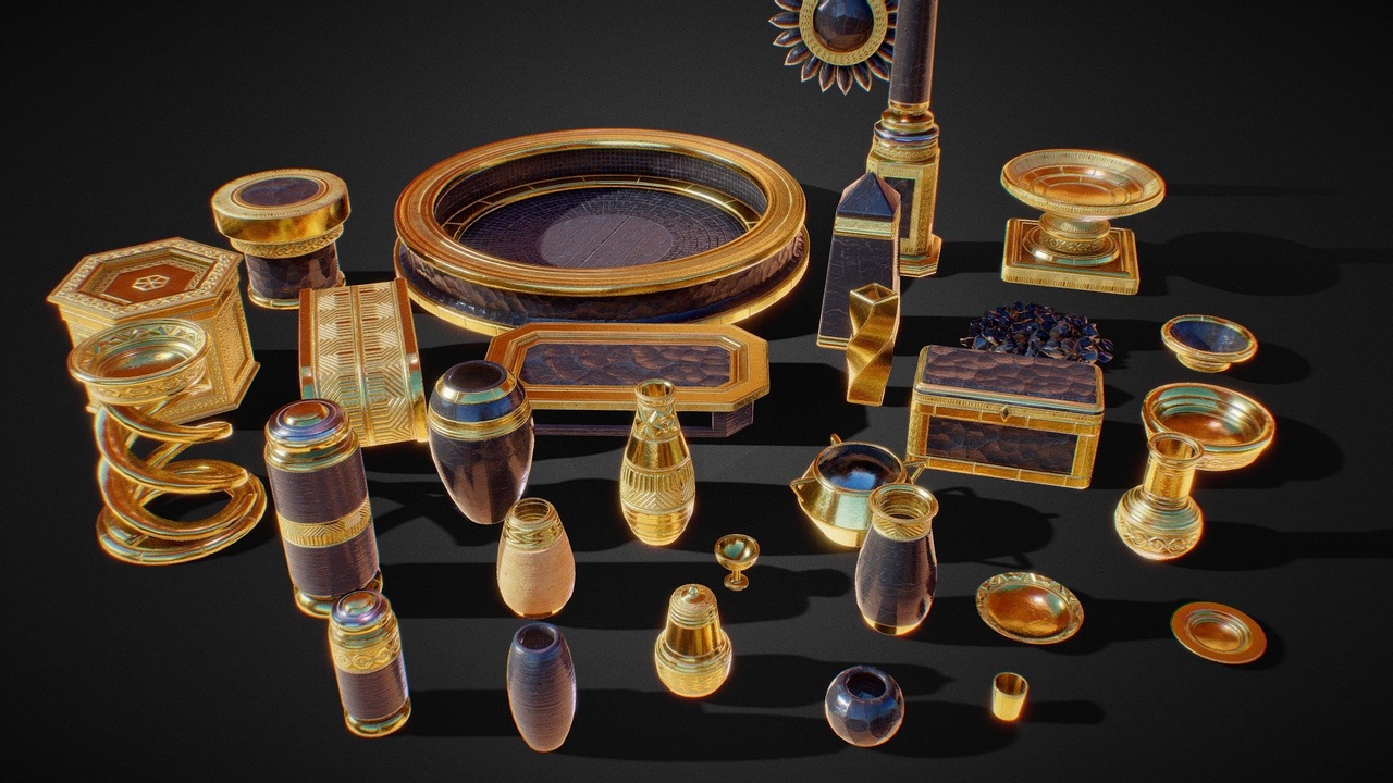 Media 1 for listing 30 Golden And Obsidian Vases/Decorations Pack