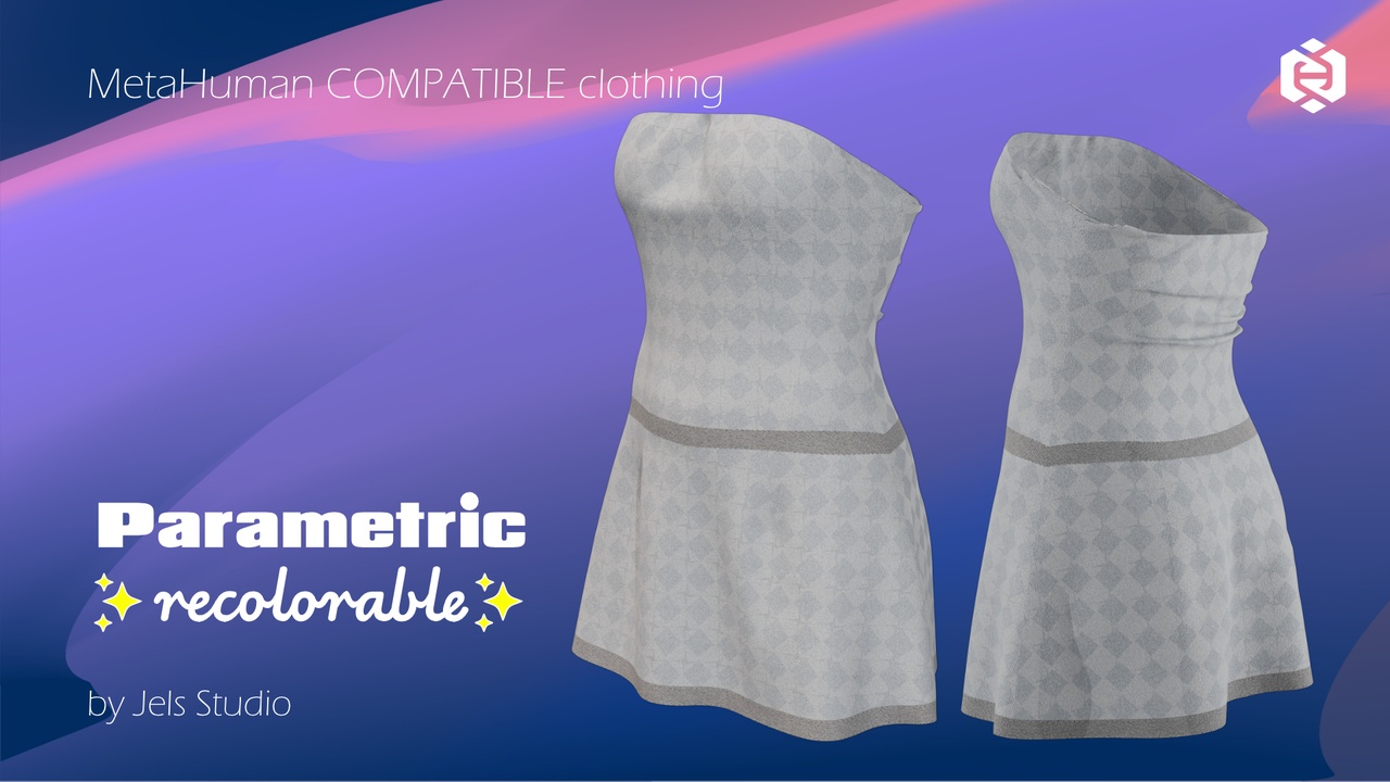 Media 1 for listing Simple dress with repeating pattern - parametric - recolorable Metahuman clothes