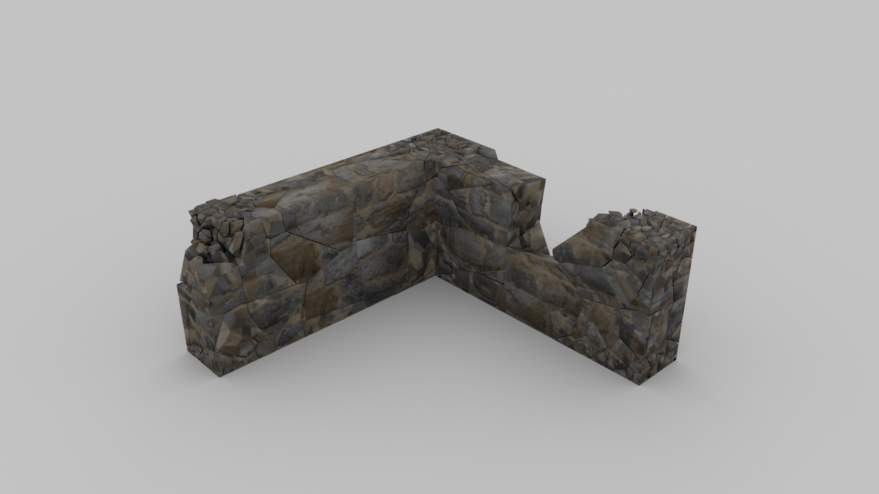 Media 1 for listing Ruined Medieval Stone Wall 04 – Modular Broken Corner Wall (2K PBR)