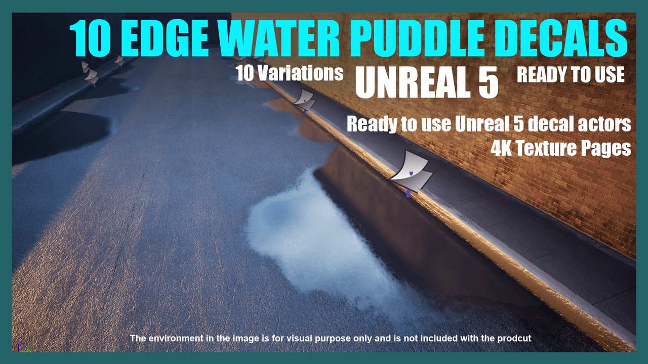 Media 1 for listing 10 Water Edge Puddle Decal for Unreal 5