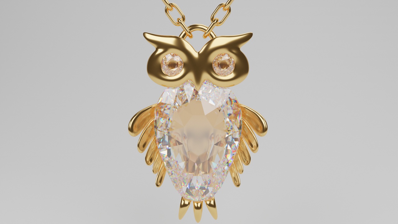 Media 1 for listing Golden Owl Pendant with a Diamond