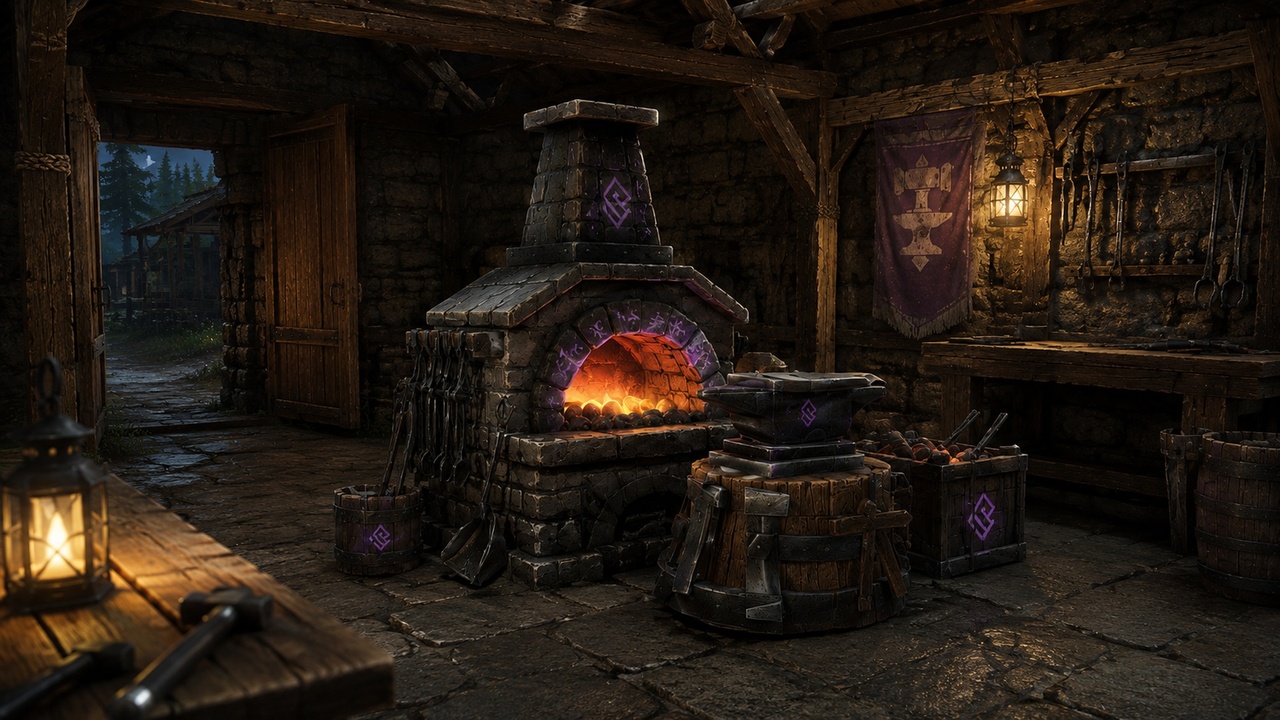 Media 1 for listing Runic Blacksmith Forge Station – Stylized Fantasy Crafting Prop
