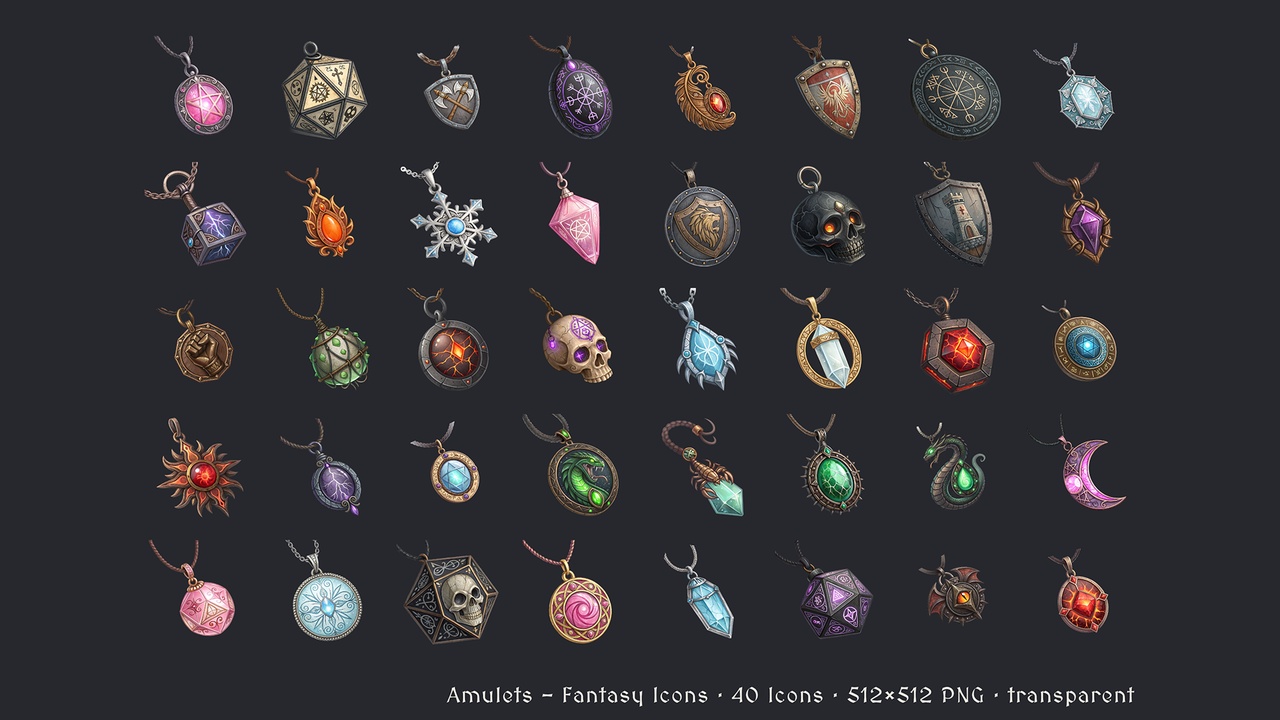 Media 1 for listing Amulets - 40 Fantasy Icons [512x512 HD]