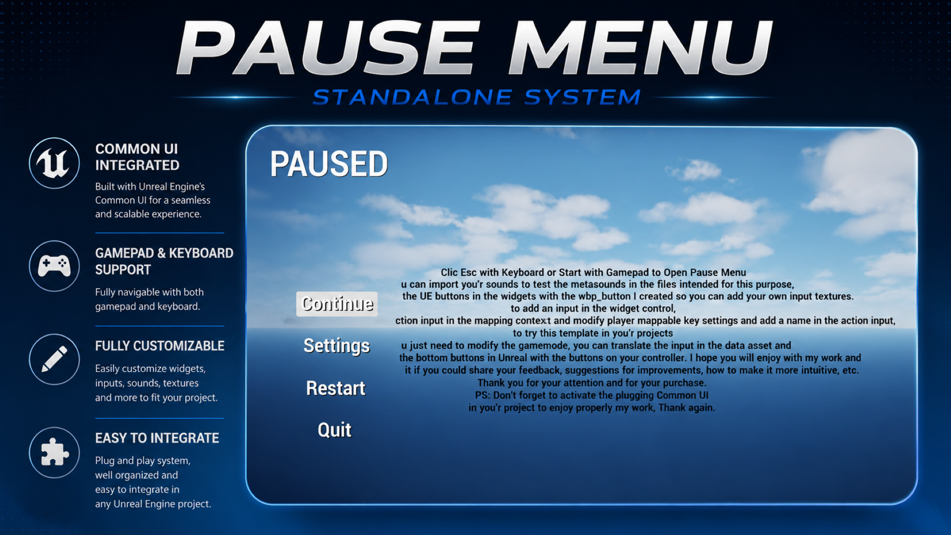Advanced Pause & Options Menu Common Ui (Gamepad and Keyboard Ready) | Fab