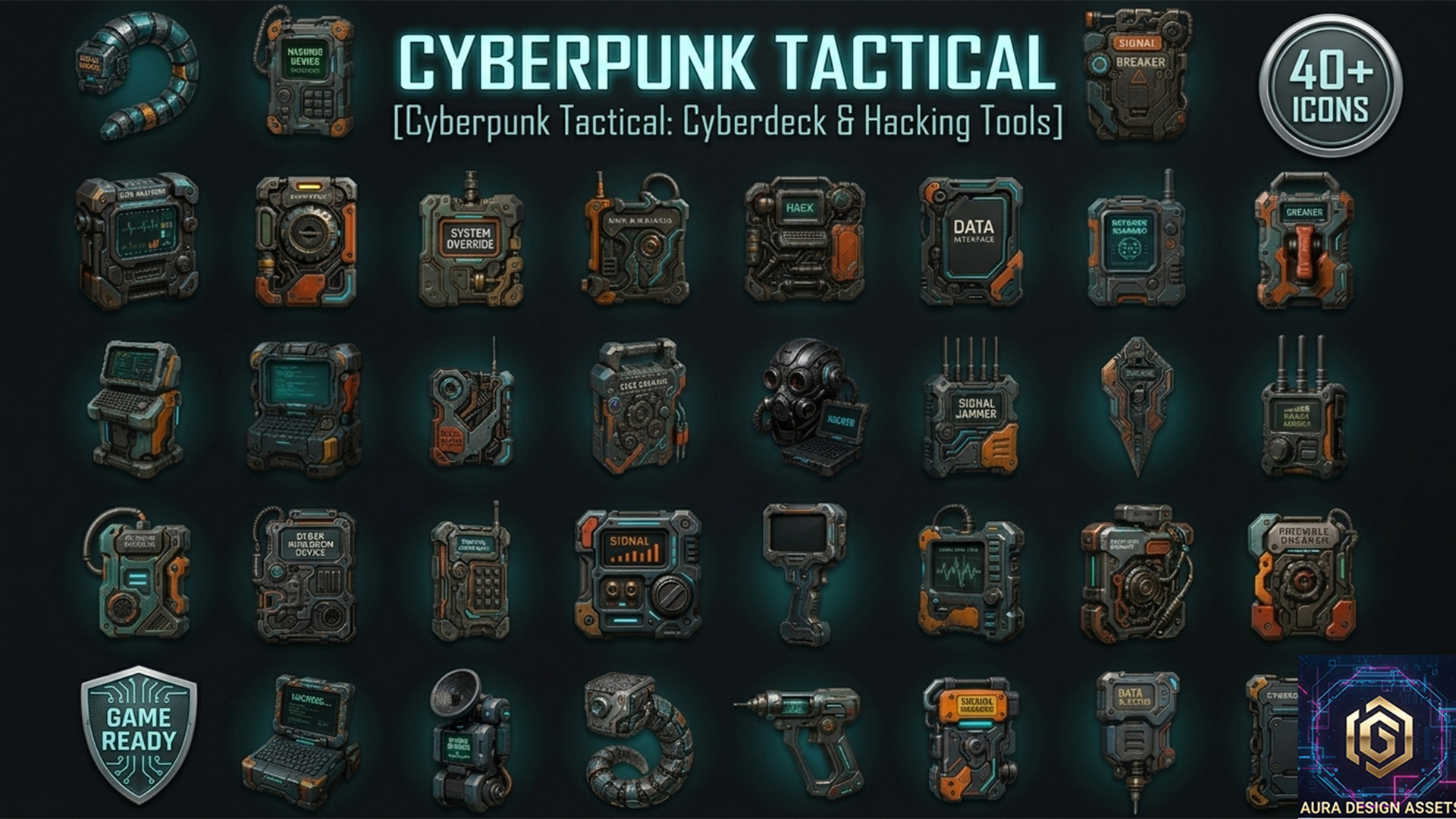Cyberpunk Tactical: Cyberdeck & Hacking Tools — 40 High-Detail Icons | Fab