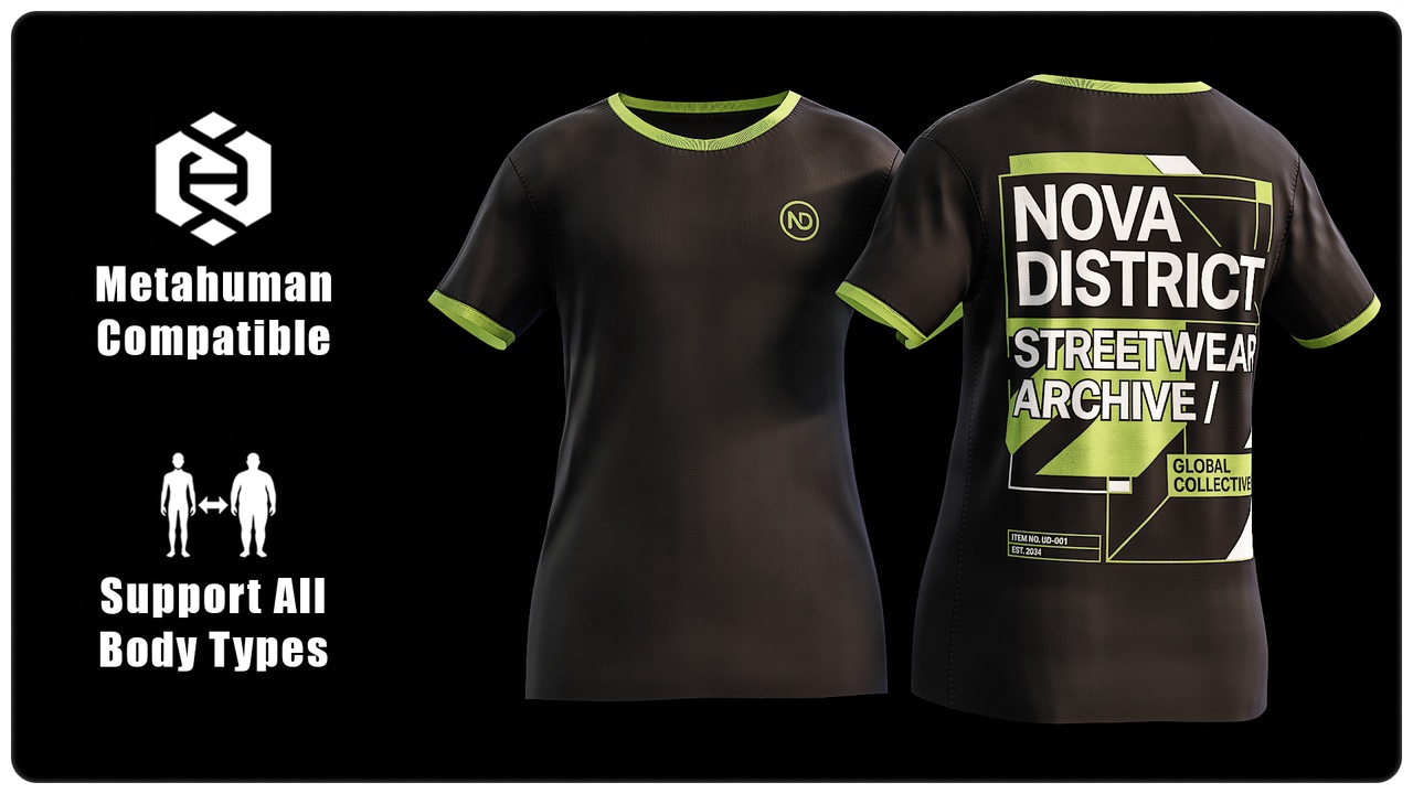 Media 1 for listing T-Shirt 006: Nova District Streetwear - MetaHuman Wardrobe Item