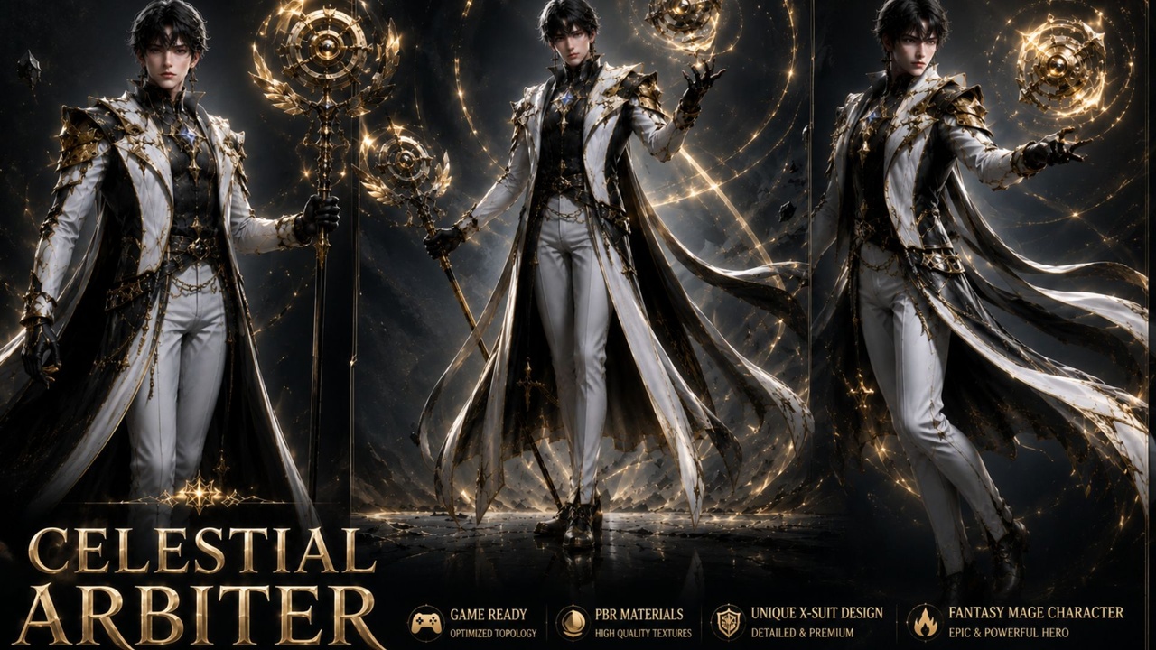 Media 1 for listing Celestial Arbiter – Fantasy Mage Hero | Game Ready Character | PBR