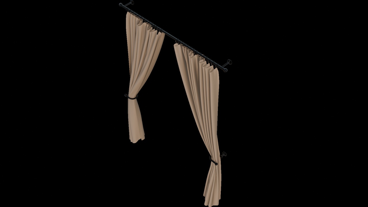 Media 1 for listing Beige Double-Paneled Curtain with Black Rod