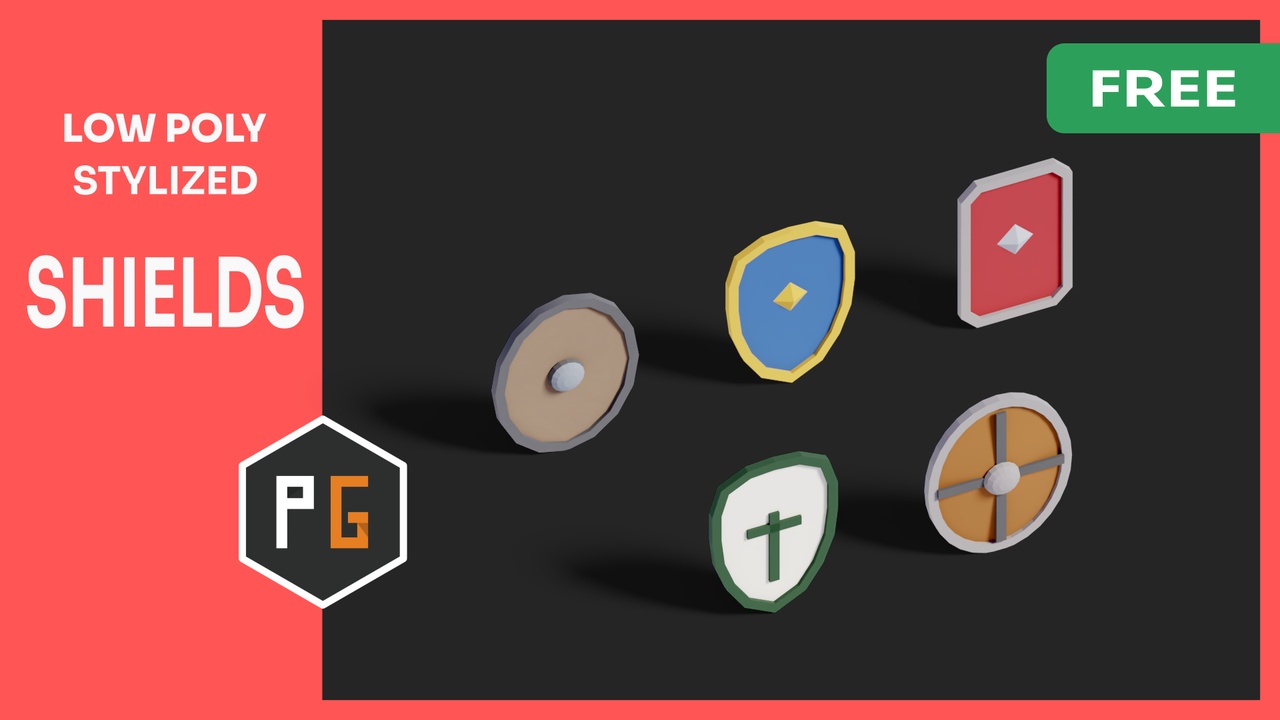 Media 1 for listing 🛡️ Low Poly Shields — Free Sample Pack (5 Shields)