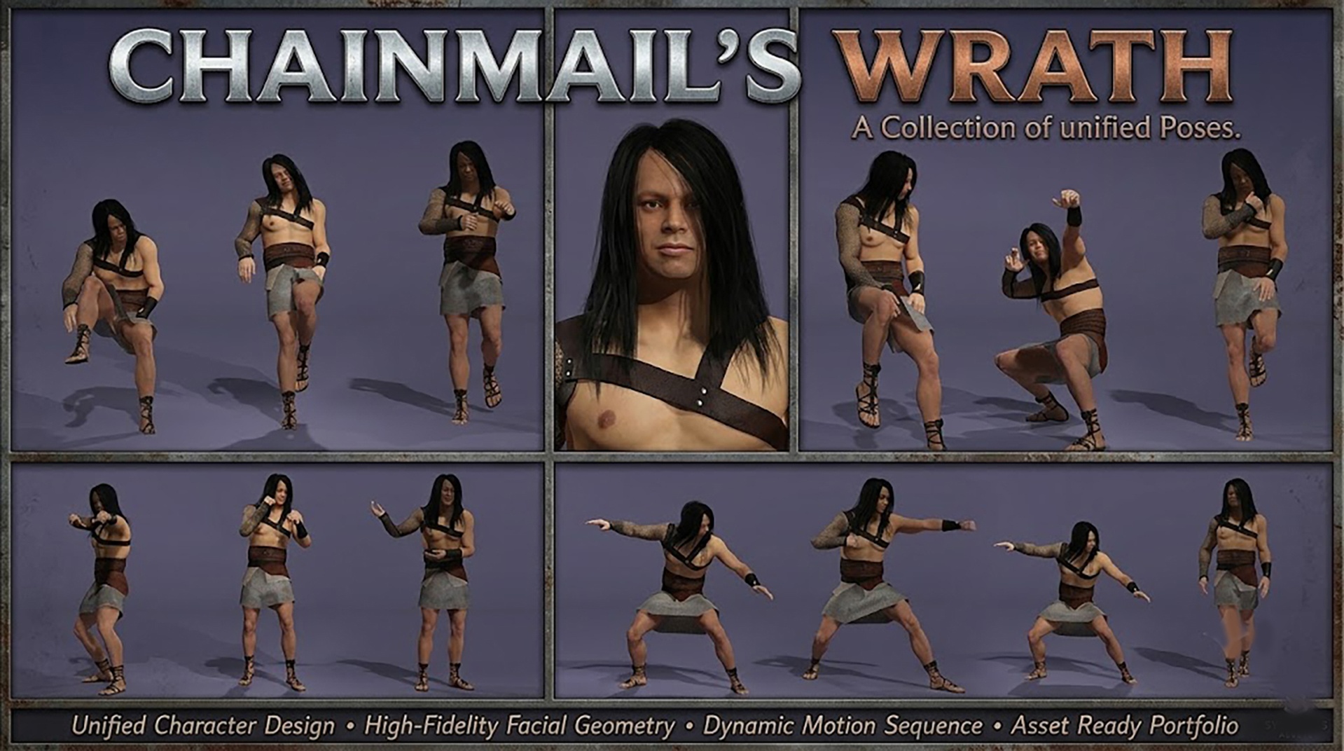 Media 1 for listing Rigged Male Gladiator Warrior 3D Model 全身绑定男性角斗士 战士3D模型