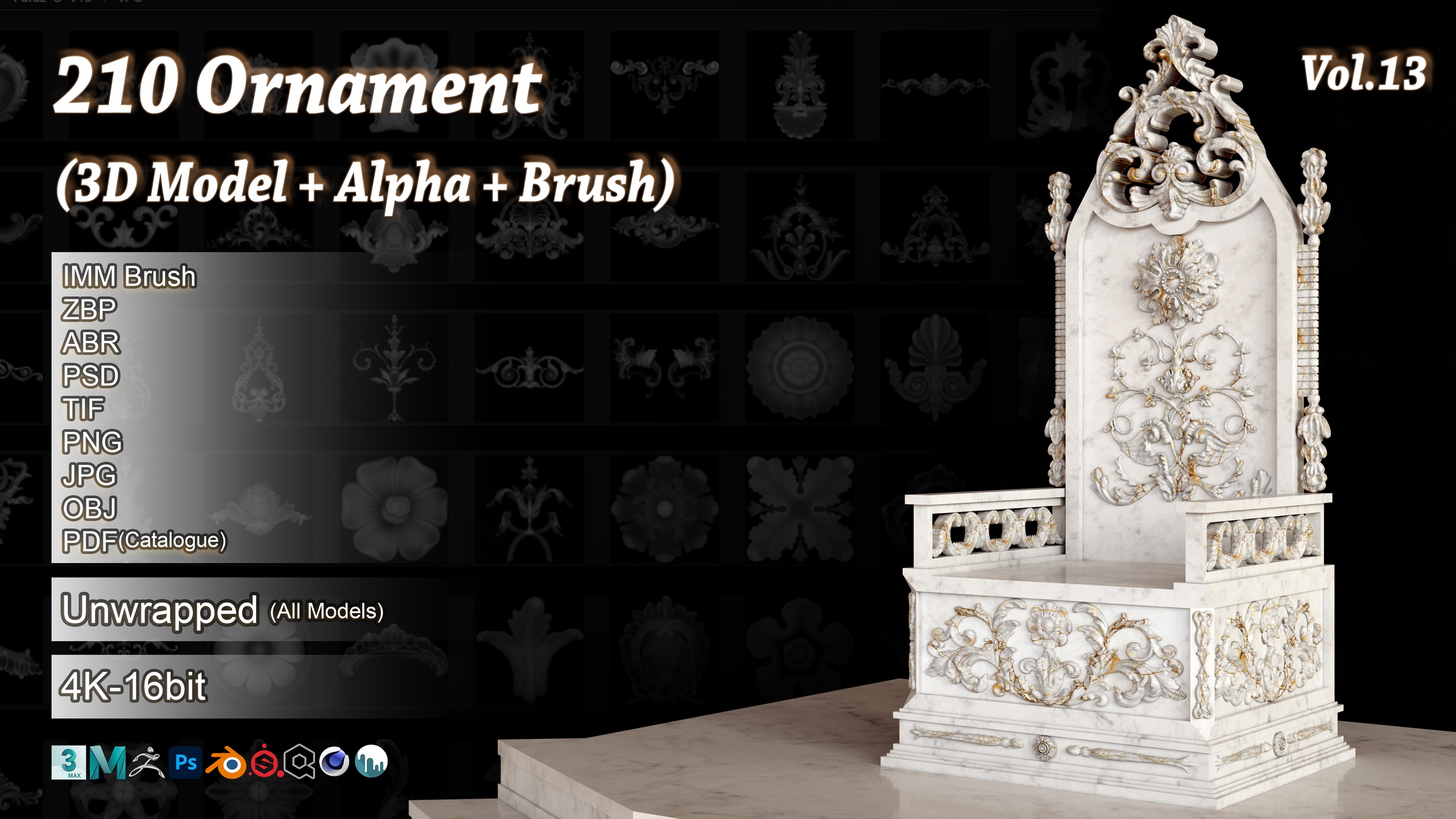 Media 1 for listing 210 Ornament Brush + Alpha + 3D Model Vol 13