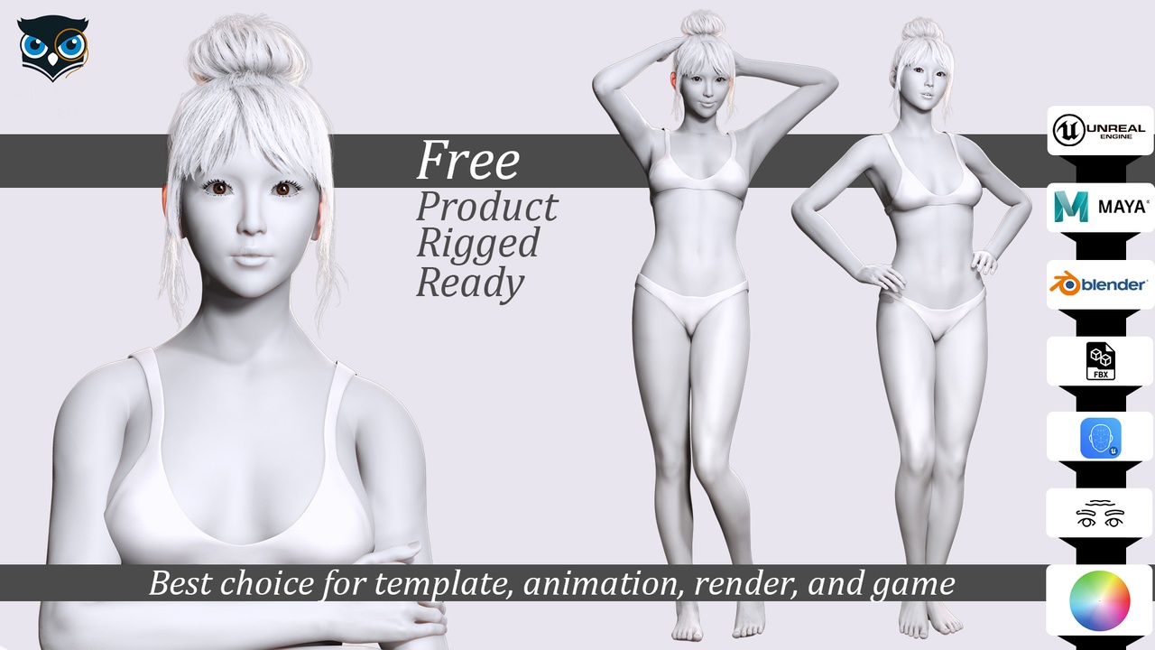 Media 1 for listing Download a Free High-Quality 3D Female Model Fully Rigged