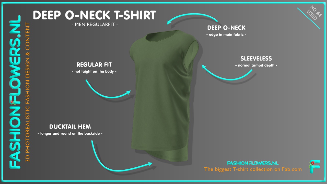 Media 1 for listing Green Colour Sleeveless Deep Round Neck Ducktail T-shirt | Longer Backside