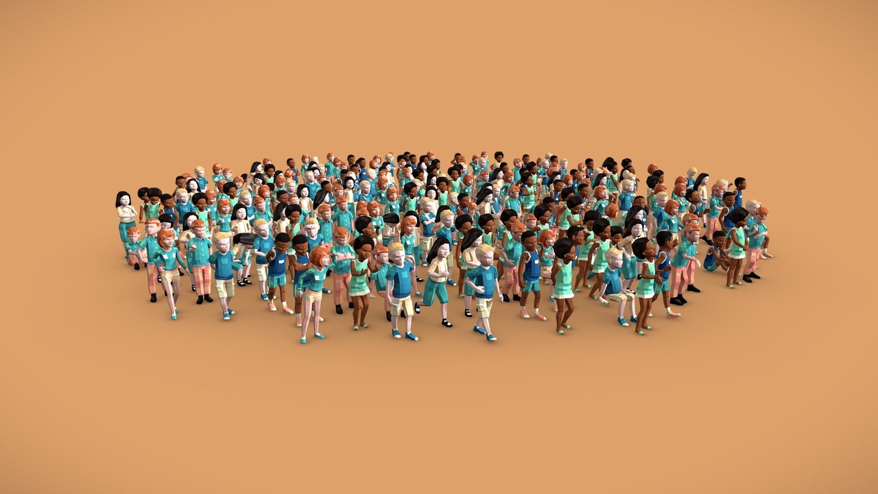 Media 1 for listing 240 Posed Little Kids Low-Poly Style