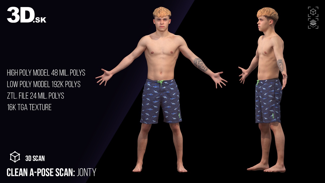 Media 1 for listing Male 3D Character Jonty - Clean A Pose Scan