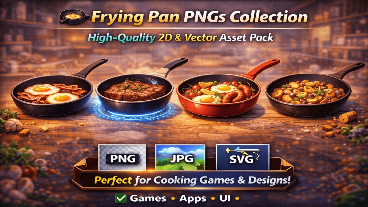 Media 1 for listing 🍳 Frying Pan PNGs Collection – High-Quality 2D & Vector Asset Pack