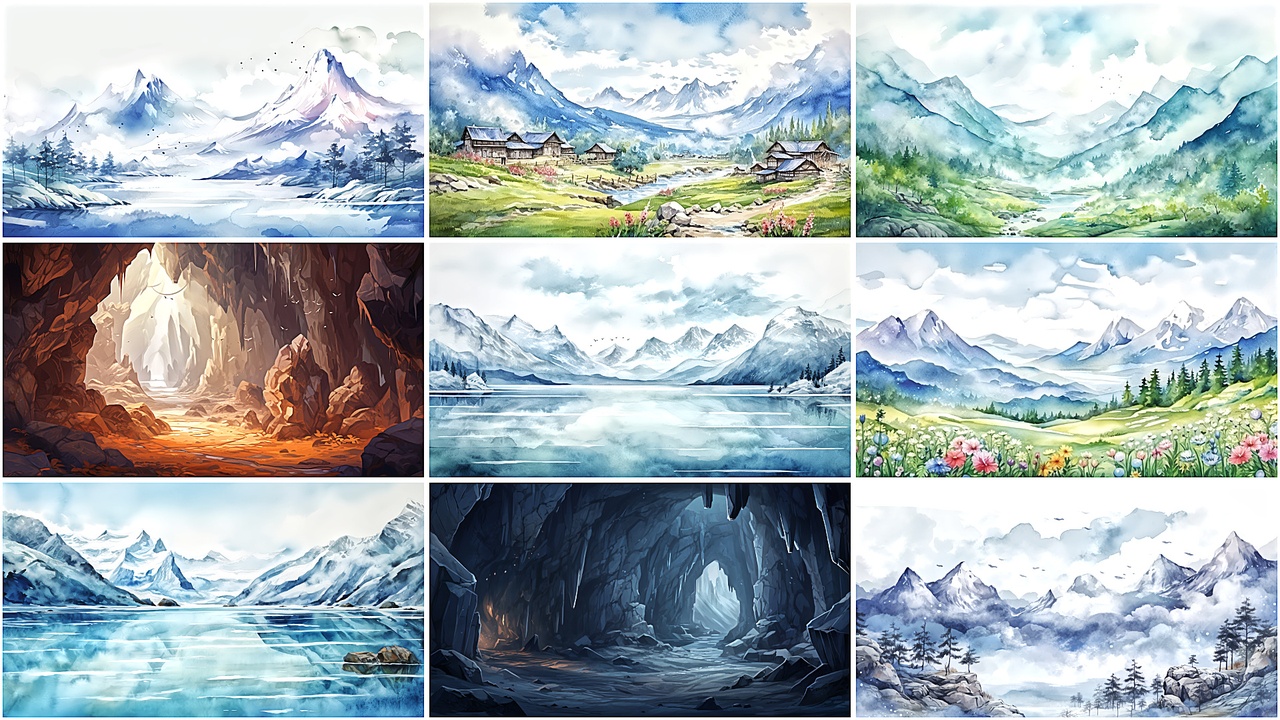 Media 1 for listing BACKGROUND - Watercolor Mountain 1