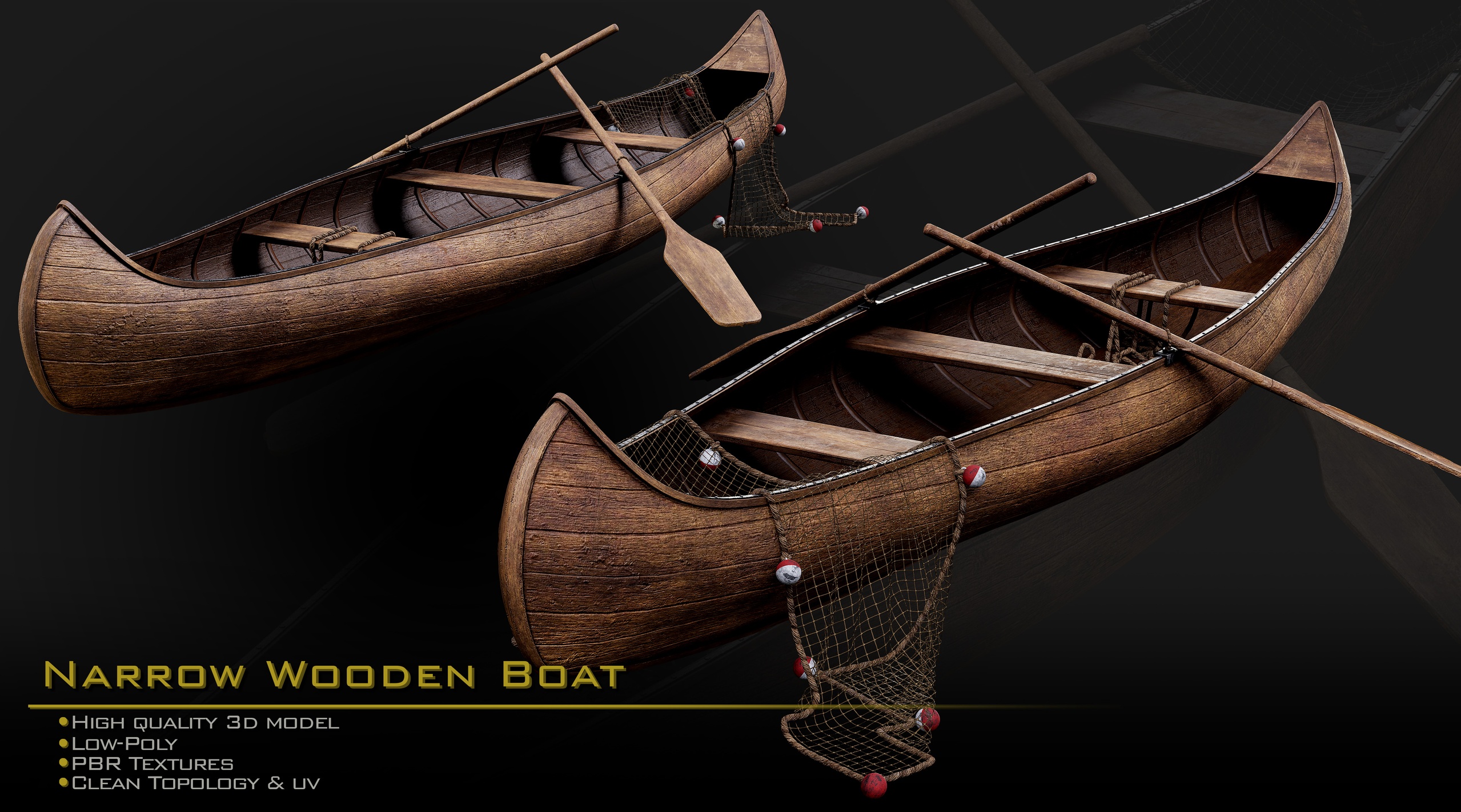 Media 1 for listing Narrow Wooden Boat - Medieval Style