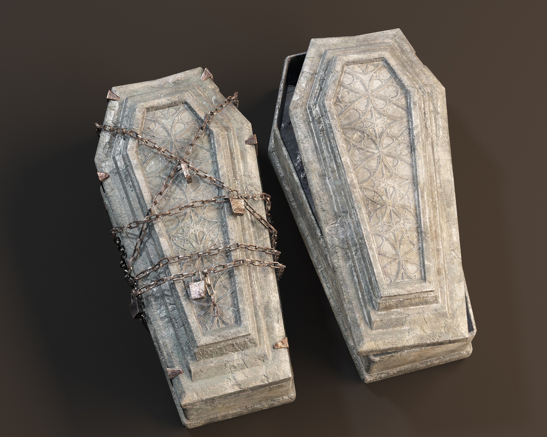 Media 1 for listing Medieval Stone Chained Coffins