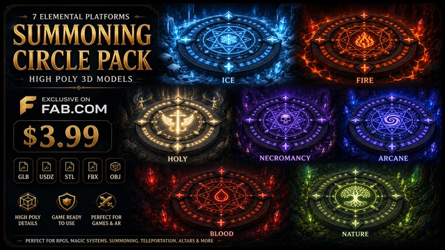 Summoning Circle Pack | 7 Elemental Platforms | High Poly 3D Models — Cobalt Game Assets