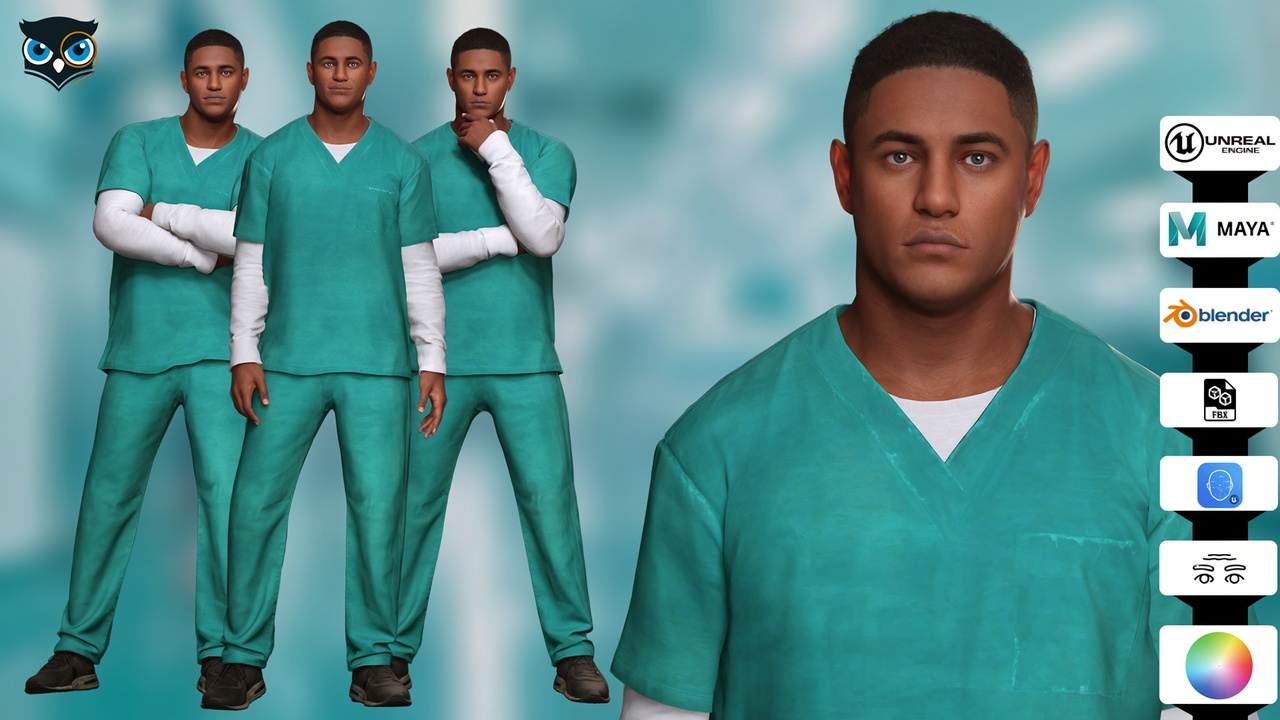 Media 1 for listing Realistic NurseDoctor 3D Mode l High-Quality for Games Animation