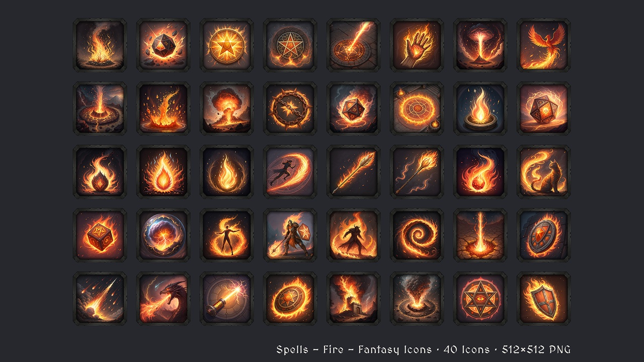 Media 1 for listing Spells - Fire - 40 Fantasy Icons [512x512 HD]