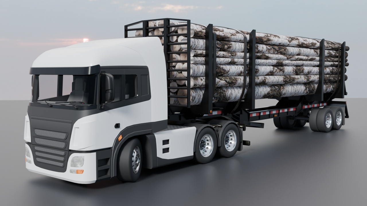 Media 1 for listing Realistic Logging Truck Pack – Semi Truck + Timber Trailer + 4 Wood Variants
