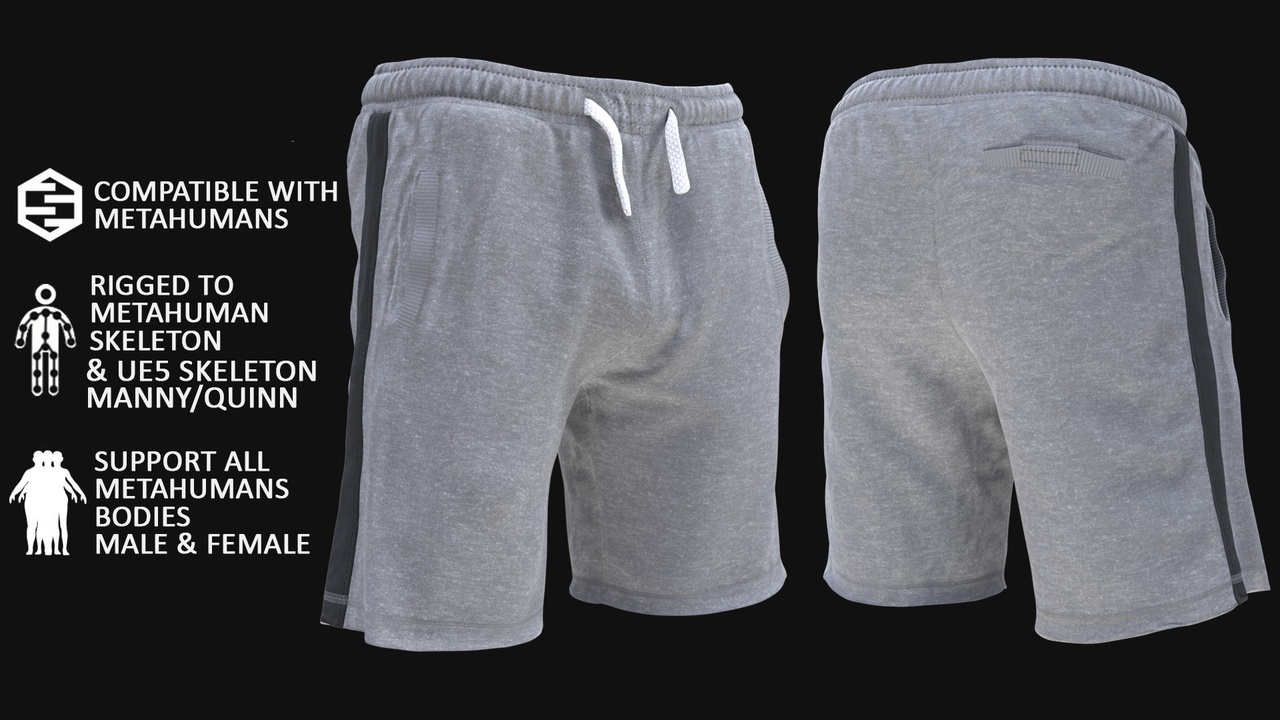 Media 1 for listing Sport Shorts Metahuman 3D model 221 - MH & UE5 Skeletons - Rigged