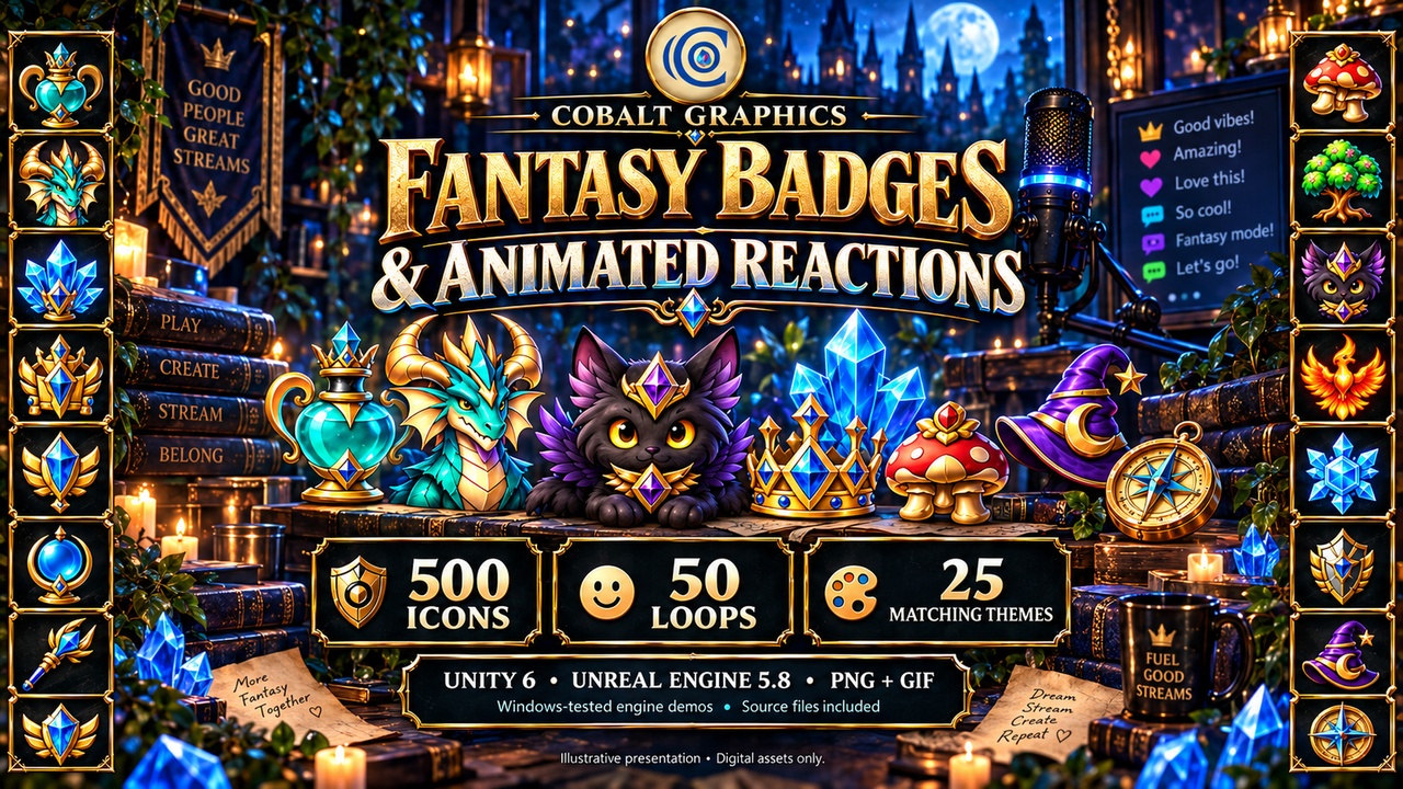 Media 1 for listing Fantasy Progression Badges & Animated Reactions | 500 Icons, 50 Loops