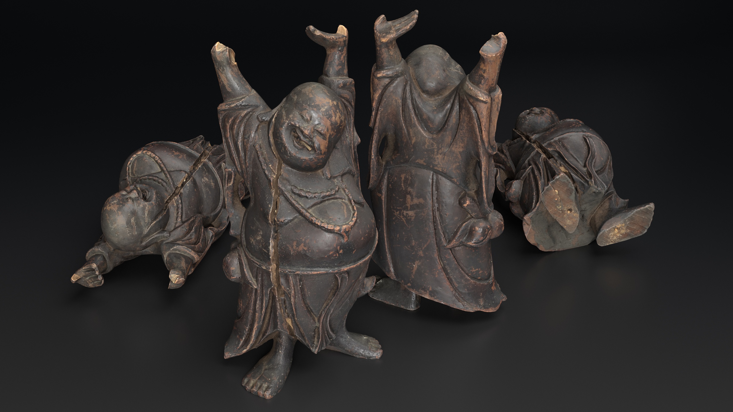 Media 1 for listing Antique Wooden Laughing Buddha Statue