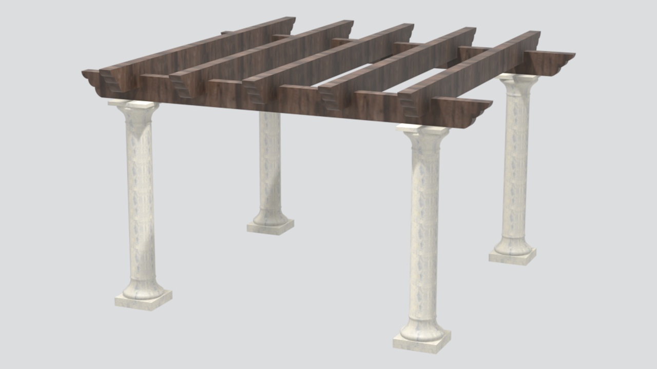 Media 1 for listing Classical Wooden Pergola on White Marble Columns 3D Model