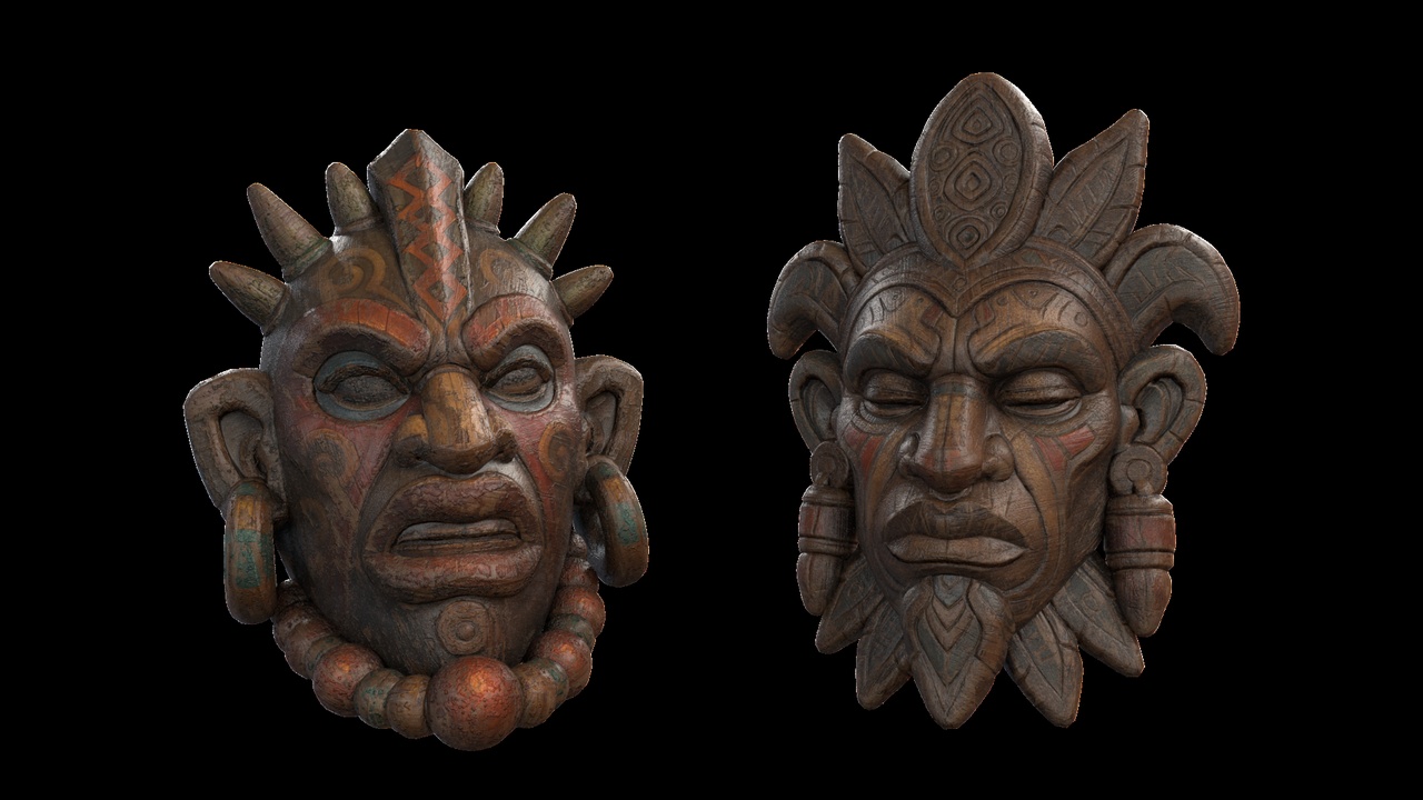 Media 1 for listing Stylized African Tribal Masks Pack – Game Ready | 9 Masks + LODs