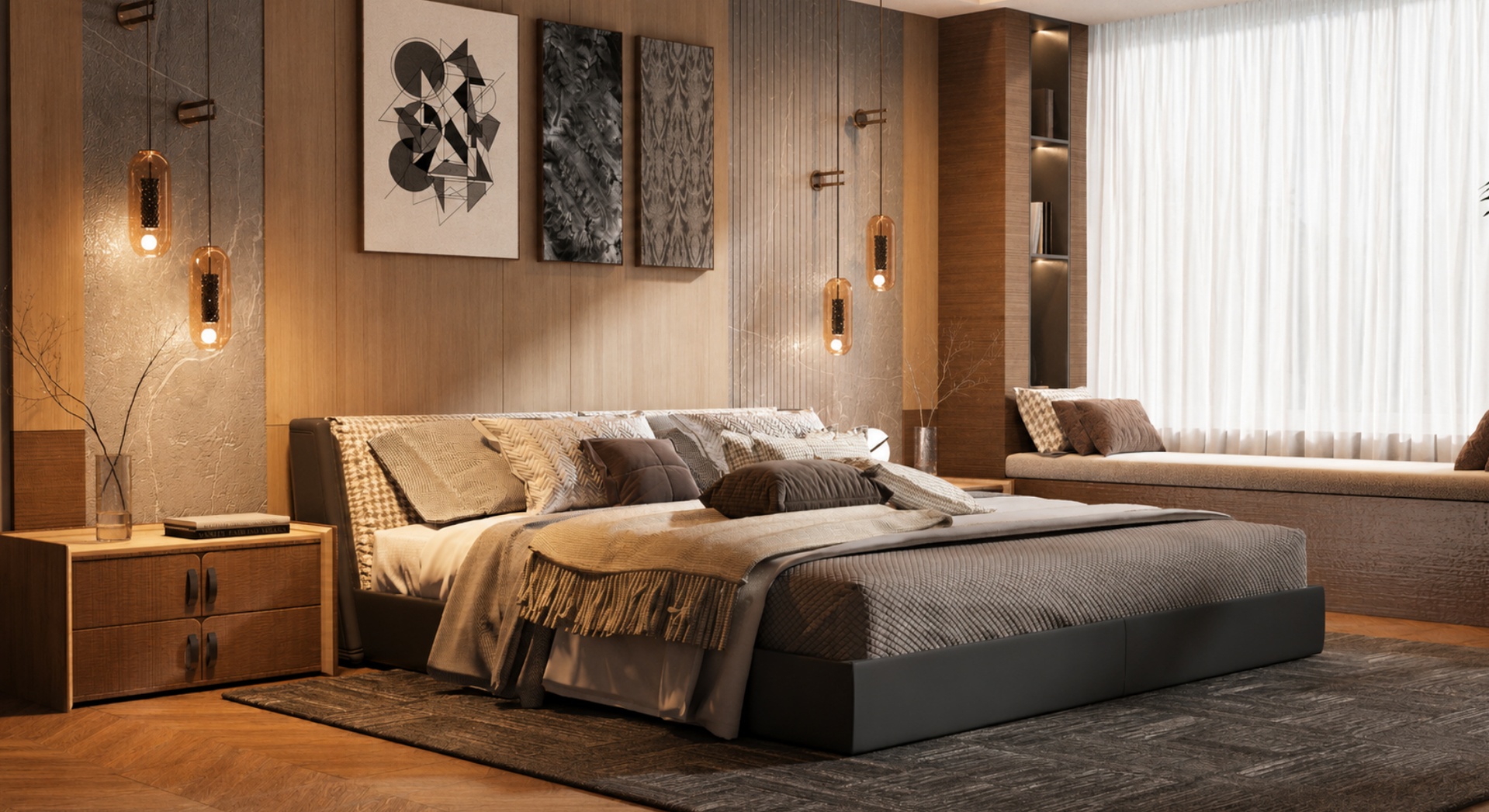 Media 1 for listing Modern Contemporary Bedroom Interior - PBR, Optimized Bedroom Interior Scene