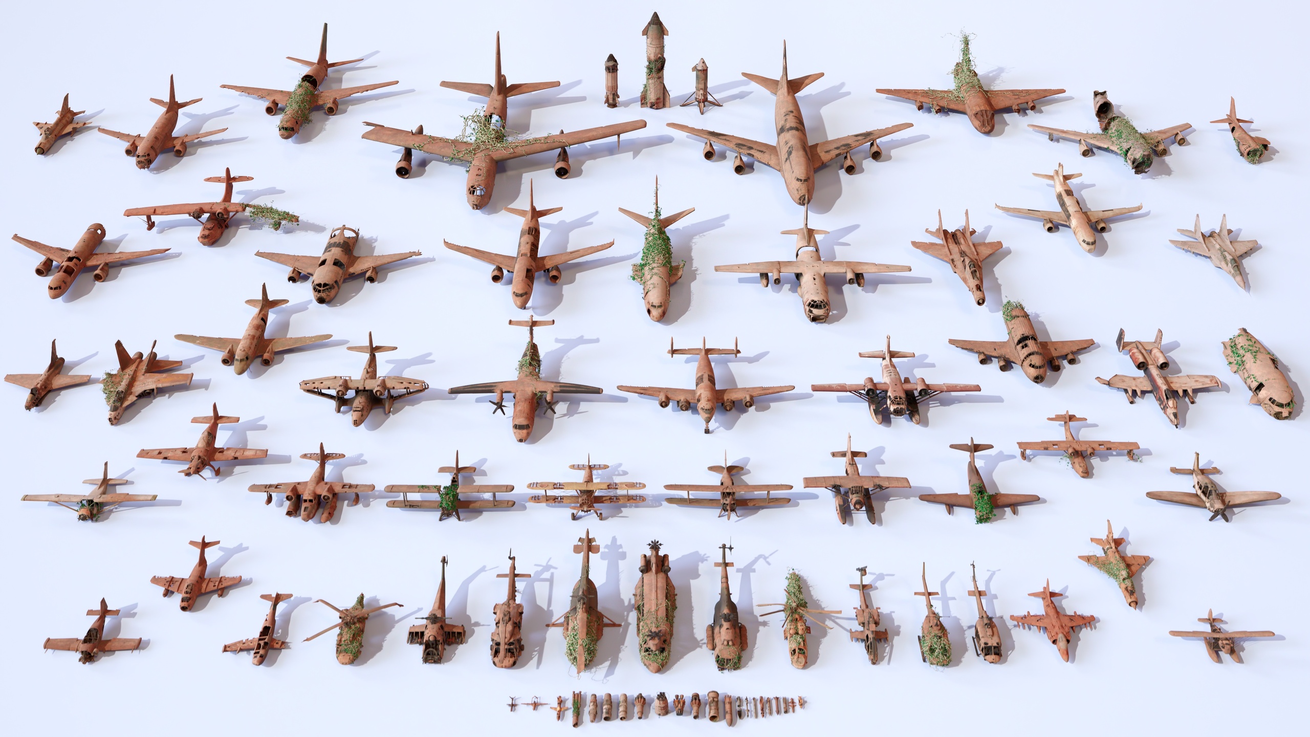 Media 1 for listing Old Abandoned Junk Rusty Aircraft and Helicopter Set 3d Game Ready Modular Props