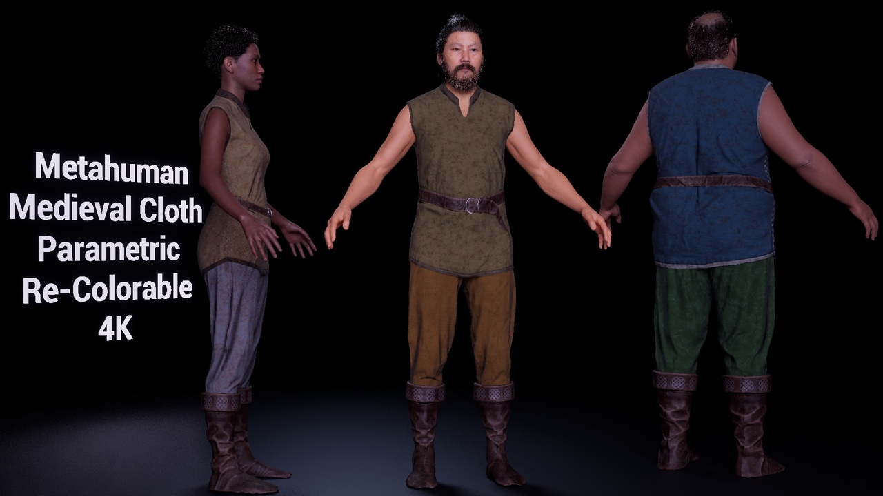 Media 1 for listing Medieval Cloth 5 Parametric Re-Colorable LowPoly 4K