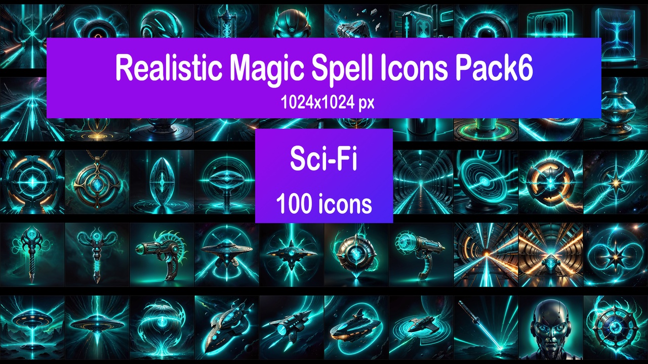 Media 1 for listing Realistic Magic Spell Icons Pack6 - Sci-Fi