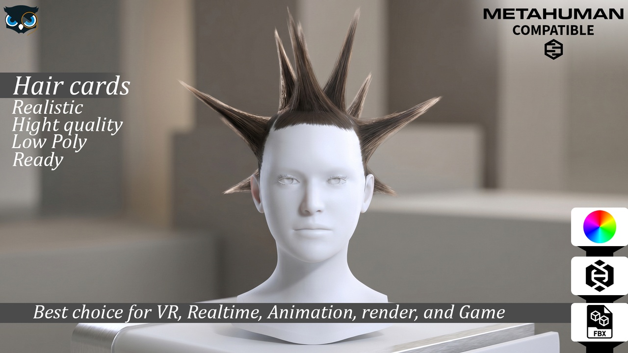 Media 1 for listing Punk Liberty Spikes Hair Cards MetaHuman Compatible