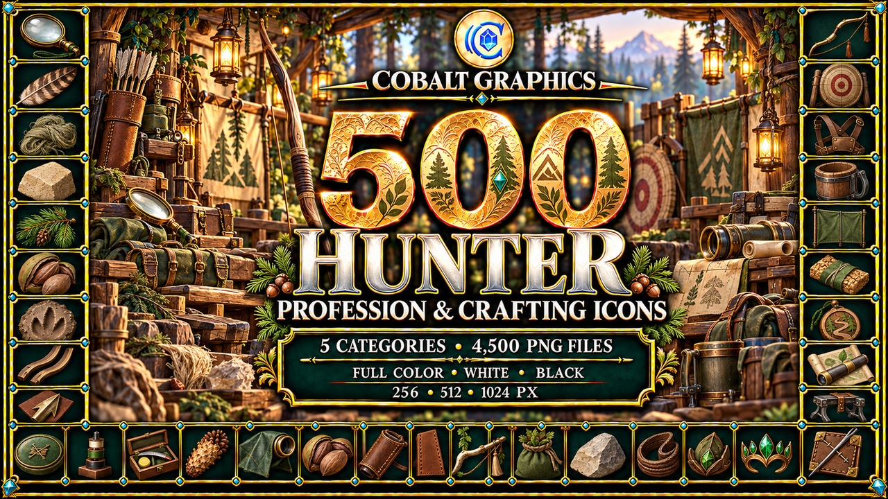 Media 1 for listing 500 Hunter Profession Icons | RPG Tracking, Archery & Survival Crafting