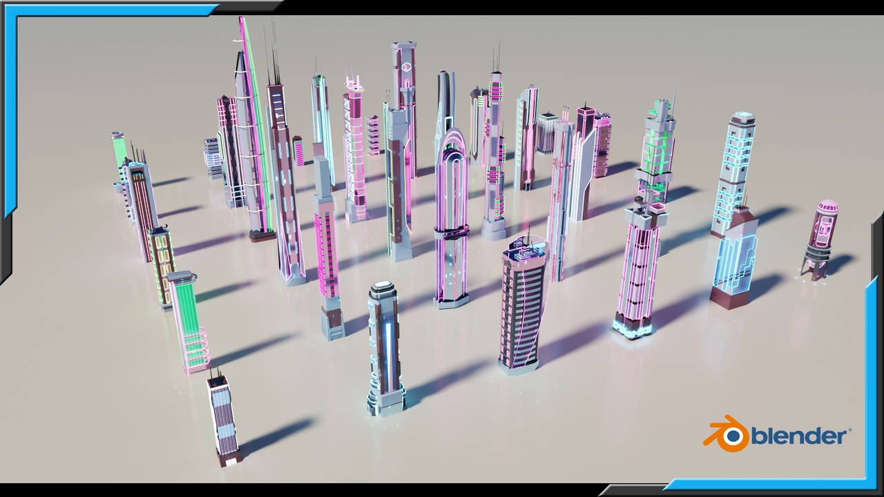 Media 1 for listing Low Poly Towers With Neon Light Vol.1
