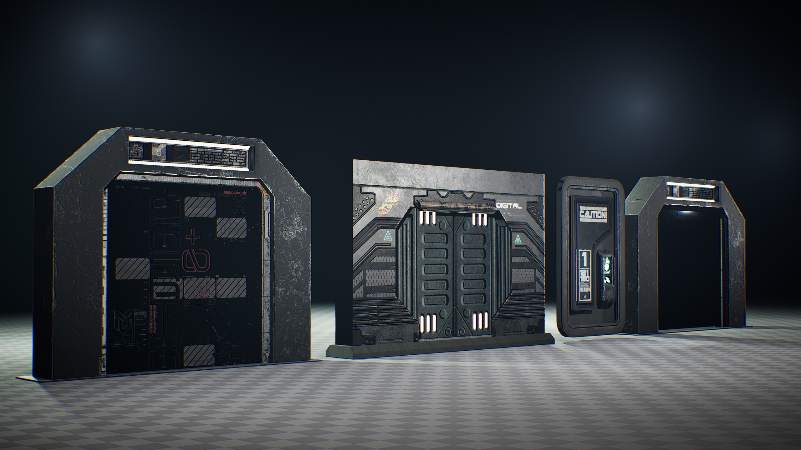 Media 1 for listing Cyberpunk Sci-Fi Modular Door & Panel Kit - Dystopian Industrial Set