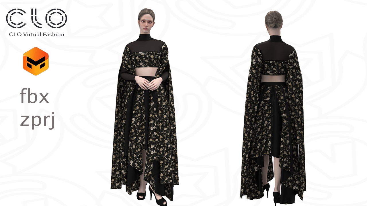 Media 1 for listing Floral co-ord se-Ready-to-Use CLO 3D / Marvelous Designer Project (.ZPRJ + FBX)