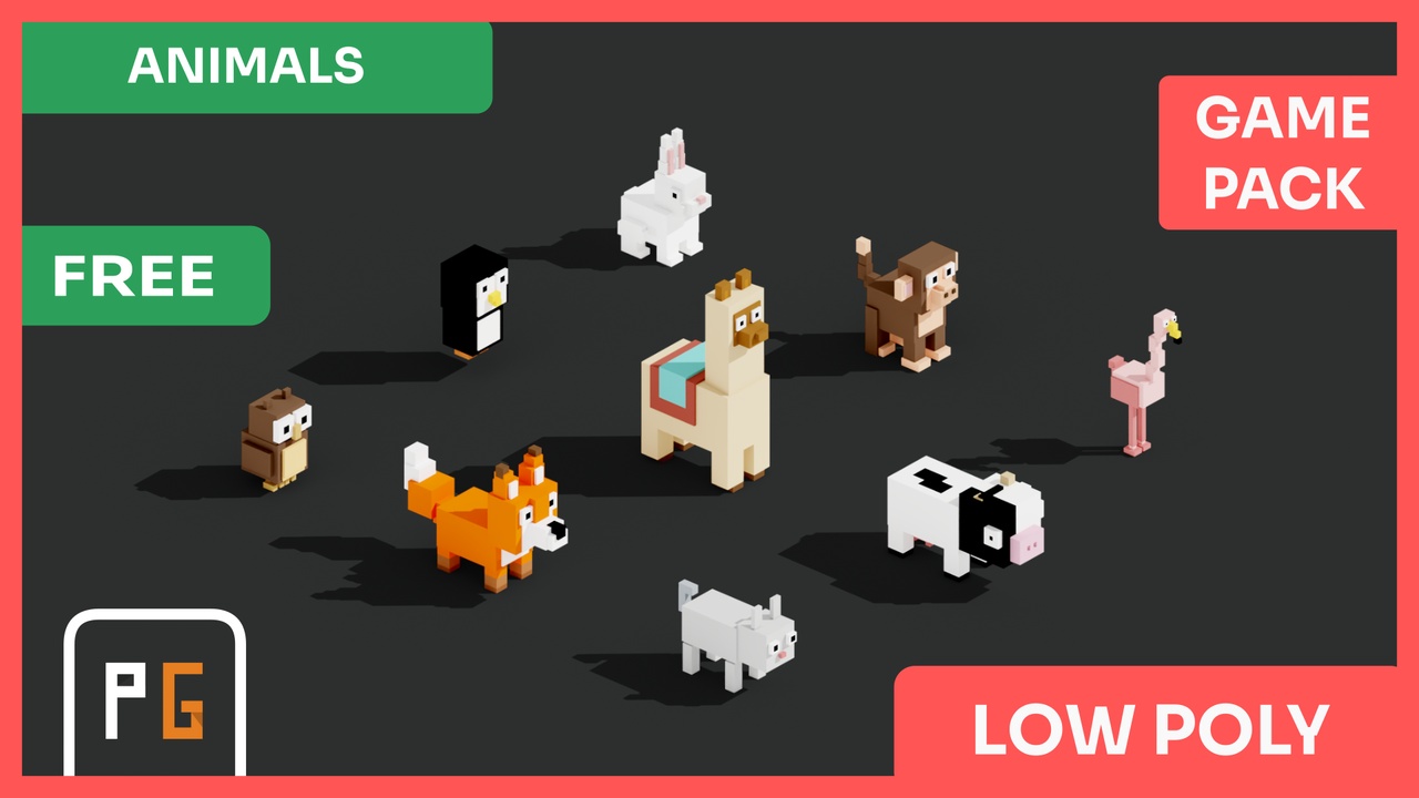 Media 1 for listing Low Poly Blocky Animals — Free Pack | 9 Characters