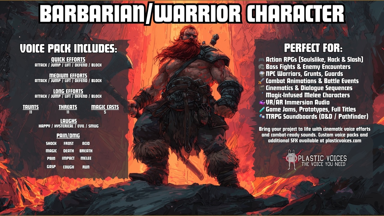 Media 1 for listing WARRIOR VOICE PACK | 118 Efforts & Phrases | FOUNDRY SERIES 1/5
