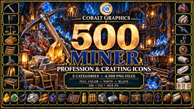 500 Miner Profession & Crafting Icons | RPG Ores, Minerals & Mining Tools — Cobalt Game Assets