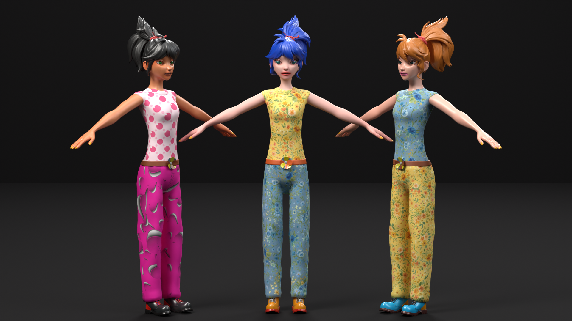 Blossom Girls – 3 Stylized Female Characters Pack | Fab