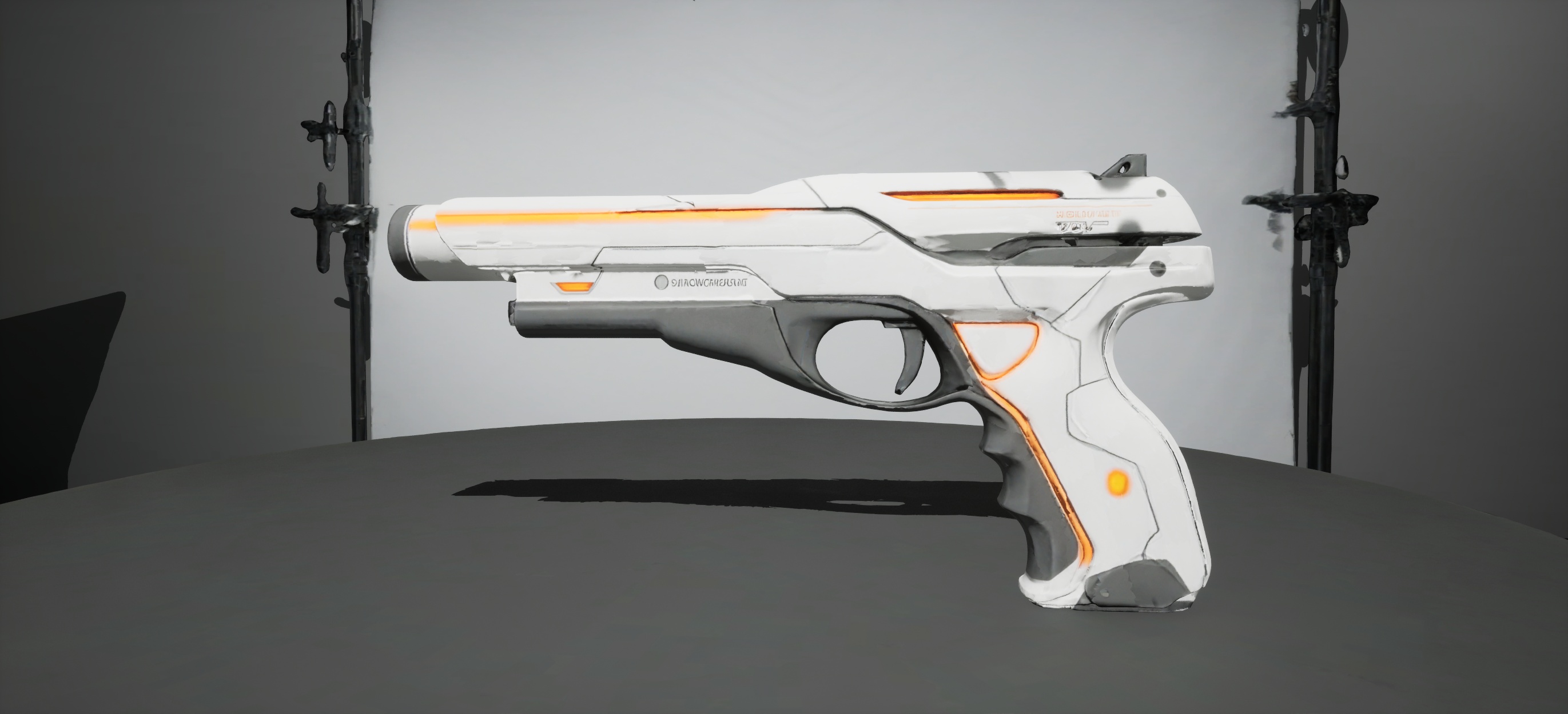 Futuristic Hand Gun - White/Orange - Weapon Prop | Fab