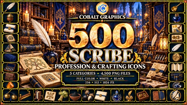 500 Scribe Profession Icons | RPG Quills, Books, Scrolls & Crafting — Cobalt Game Assets