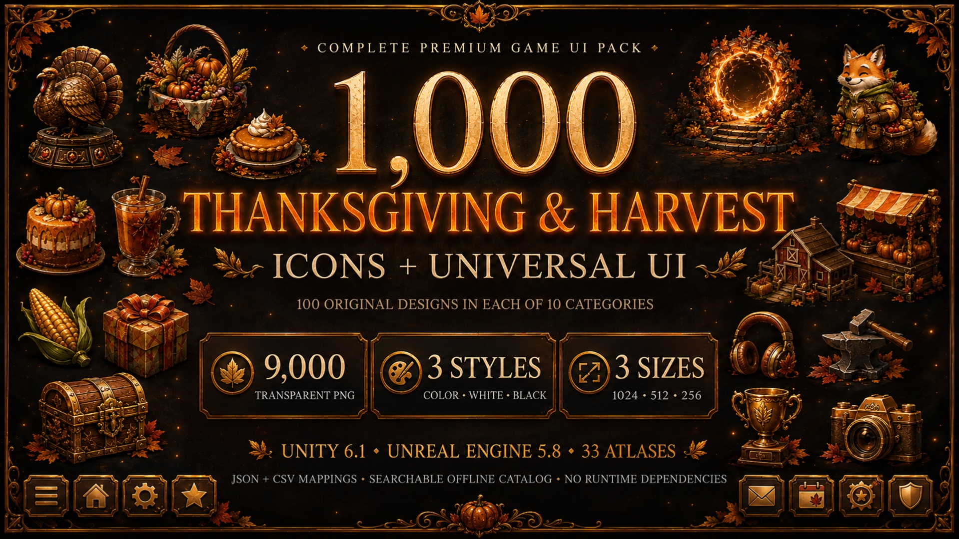 Media 1 for listing 1,000 Thanksgiving & Harvest Icons + Universal Game UI