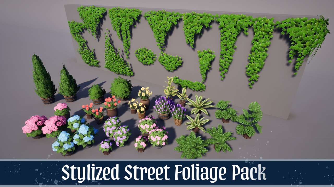 Media 1 for listing Stylized Street Plants Flowers Ivy Vines Pack