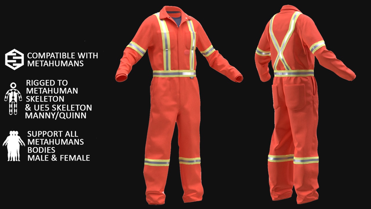 Media 1 for listing Work Suit Metahuman 3D model 96 - MH & UE5 Skeletons - Rigged